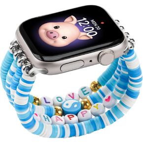 Beaded Bracelets Compatible with Kids Apple Watch Band 38mm 40mm 41mm 42mm 44mm 45mm 46mm 49mm, Cute Stretchy Strap for iWatch Series 10 9 8 7 6 5 4 3 SE SE2 for Girls Boys and Small Wrists