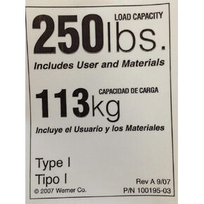 Duty Rating Label Replacement, 250 Lb.