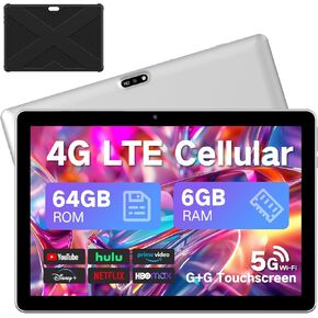 Android Tablet 10.1 inch, 2025 Cellular Tablets with SIM Card Slot, 4G LTE Tablet & Phone(Makes Calls) with Case, 64GB Storage (Expandable to 1TB),1280x800 IPS, Dual Cameras 8H Battery 5G WiFi