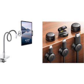 Lamicall Gooseneck Tablet Holder, Tablet Stand Cable Clips, Spring Cord Organizer Holder