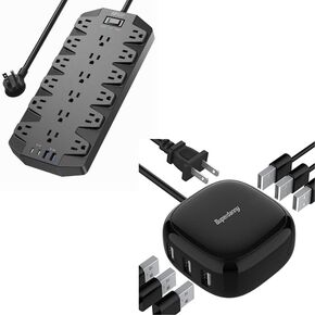 Surge Protector Power Strip and SUPERDANNY 6-Port USB Charger 8A, 40W Mini USB Charging Station