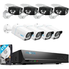 REOLINK 4K PoE Security Camera System, IP Outdoor Cameras 4X Duo 2 PoE with Dual-Lens 180° Diagonal Bundle 4X RLC-811A with 5X Optical Zoom & 1x RLN16-410 (4TB HDD