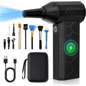 Power Electric Air Air Duster - 4 ترس قابلة للتعديل 130000 دورة في الدقيقة هواء كهربائي مع ضوء LED - منفاخ هواء مستلزقة قابل لإعادة الشحن للكمبيوتر ولوحة المفاتيح والسيارة والمنزل والهواء الطلق