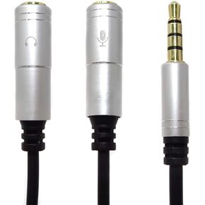 yueton Headset Adapter Y Splitter Extension Cable 3.5mm Stereo Male to 2 Port 3.5mm Female with Separate Mic and Audio Headphone Mutual Convertors for Gaming Headset,PS4, Xbox One,Notebook (Silver)