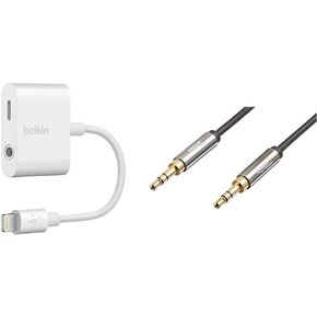 Belkin 3.5mm Audio + Charge Rockstar & AmazonBasics 3.5 mm Male to Male Stereo Audio Aux Cable, 4 Feet, 1.2 Meters