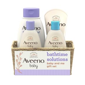 Aveeno Baby Mommy & Me Daily Bathtime Gift Set Including Baby Wash & Shampoo, Calming Baby Bath & Wash, Baby Moisturizing Lotion & Stress Relief Body Wash for Mom, Soap-Free, 4 Items