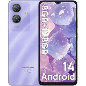 Ulefone Note 21 Phone Unlocked, 8GB+128GB, 8-Core, 6.56" HD+ 90Hz Display, Android 14, 13MP AI Camera, 5000mAh Battery, Dual 4G LTE, Fingerprint/Face Unlocked Cell Phone, Widevine L1, GPS, Purple