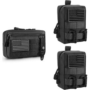 Admin Pouch with USA Flag Patch and Keychain & 2 Pack Molle Pouches with USA Flag Patch and Tactical D-Ring Clip