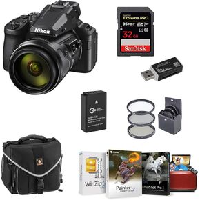 Nikon COOLPIX P950 Digital Camera, Bundle with Shoulder Bag, 67mm Filter Kit, 32GB SDHC U3 Card, Spare Battery, Card Reader, Mac Software Package