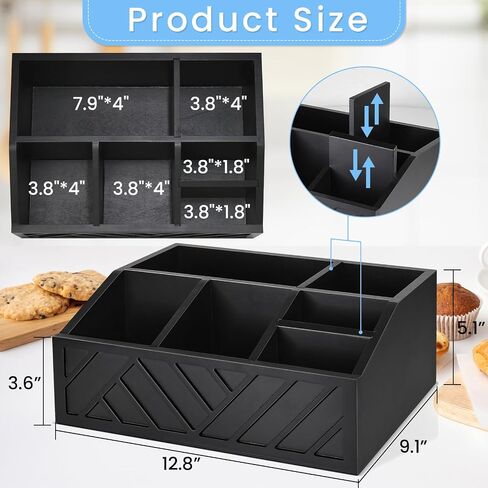 Farmhouse Coffee Station Organizer - Wood Countertop Coffee Bar Accessory Holder, Pod Syrup Condiment Organizer (Black) in Kuwait