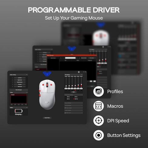 AULA SC800 Gaming Mouse مع 26000 نقطة في البوصة ، مستشعر PAW3395 ، 8000 معدل استطلاع ، الماوس اللاسلكي الخفيف الوضع المزدوج ، فائقة الالتزام ودائم للألعاب و Esports واستخدام المكتب (أسود) in Kuwait