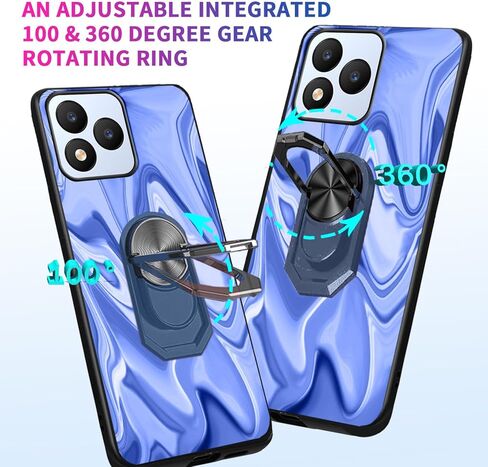 for Vortex J24 2024 Case Rotating Ring Stand Holder With HD Vortex J24 6.50" Screen Protector Glass 9H, Art Print Blue Navy Curved lines Abstract Design for Men TPU Protection Shock Absorption in Kuwait