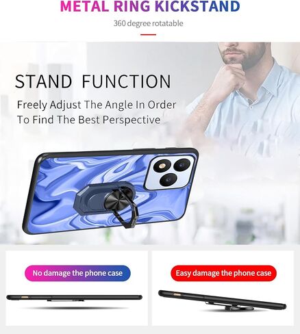 for Vortex J24 2024 Case Rotating Ring Stand Holder With HD Vortex J24 6.50" Screen Protector Glass 9H, Art Print Blue Navy Curved lines Abstract Design for Men TPU Protection Shock Absorption in Kuwait