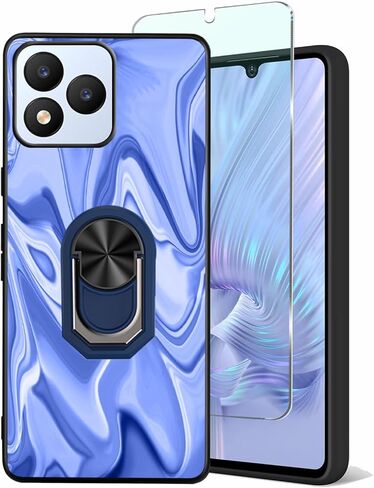 لدوامة J24 2024 Case Ring Ring حامل الحامل مع HD Vortex J24 6.50 "شاشة Glass 9H ، Art Print Blue Navy Lines Design for Men TPU Protect Excorption in Kuwait