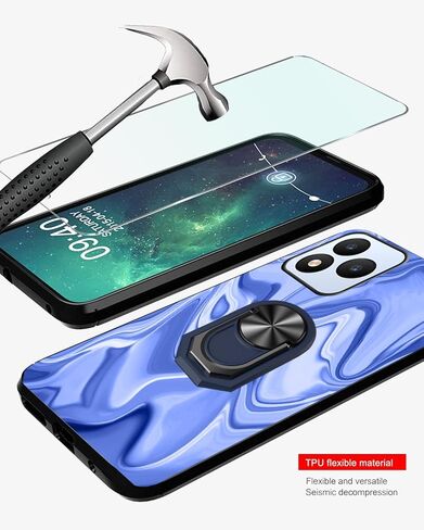 for Vortex J24 2024 Case Rotating Ring Stand Holder With HD Vortex J24 6.50" Screen Protector Glass 9H, Art Print Blue Navy Curved lines Abstract Design for Men TPU Protection Shock Absorption in Kuwait