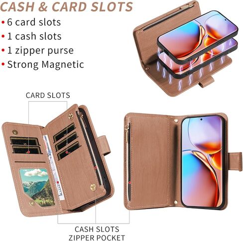 Asuwish Phone Case for Motorola Edge+ Plus 2023/Edge 40 Pro 5G/Moto X40 Zipper Wallet Magnetic Detachable Cell Cover with Tempered Glass Screen Protector Crossbody Strap Card Holder X + Women Brown in Saudi Arabia