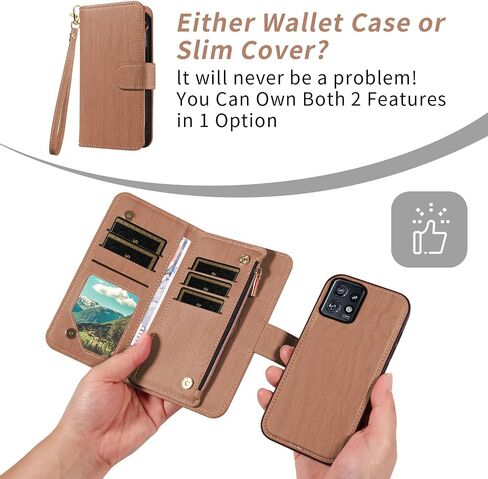 Asuwish Phone Case for Motorola Edge+ Plus 2023/Edge 40 Pro 5G/Moto X40 Zipper Wallet Magnetic Detachable Cell Cover with Tempered Glass Screen Protector Crossbody Strap Card Holder X + Women Brown in Saudi Arabia