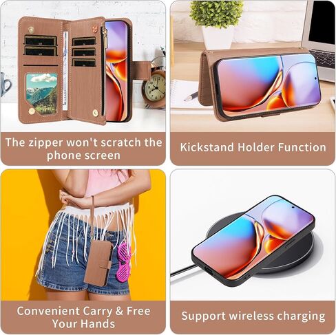 Asuwish Phone Case for Motorola Edge+ Plus 2023/Edge 40 Pro 5G/Moto X40 Zipper Wallet Magnetic Detachable Cell Cover with Tempered Glass Screen Protector Crossbody Strap Card Holder X + Women Brown in Saudi Arabia