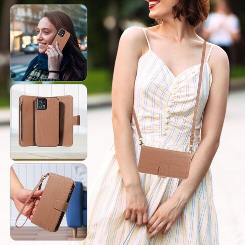 Asuwish Phone Case for Motorola Edge+ Plus 2023/Edge 40 Pro 5G/Moto X40 Zipper Wallet Magnetic Detachable Cell Cover with Tempered Glass Screen Protector Crossbody Strap Card Holder X + Women Brown in Saudi Arabia