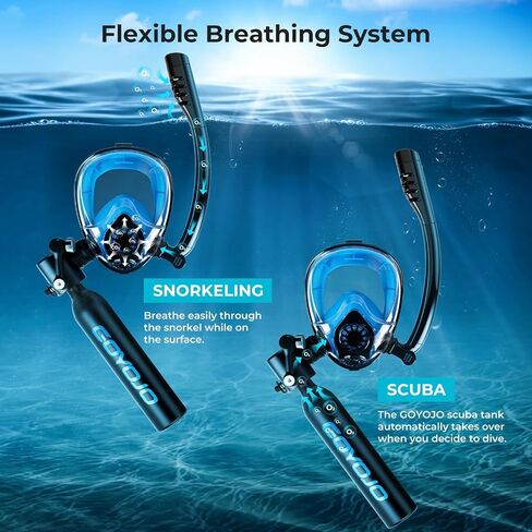 GOYOJO Diving Tank with Snorkel Mask 0.5L Mini Scuba Portable Lungs Oxygen Cylinder Full Face Diving Mask Underwater Breath System in Saudi Arabia
