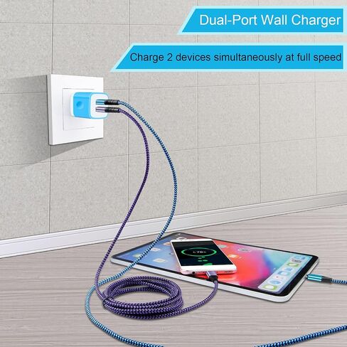 شاحن الجدار كتلة المكونات مزدوجة المنفذ USB C مع 2pack 6ft 6ft شحن سلك C كبل C ل Samsung Galaxy S24 S23 S22 S21 S20 S9 A15 A03S A14 iPhone 16 15 14 ، Google Pixel 9 Pro XL 8 7 6 Pro 8a in Kuwait