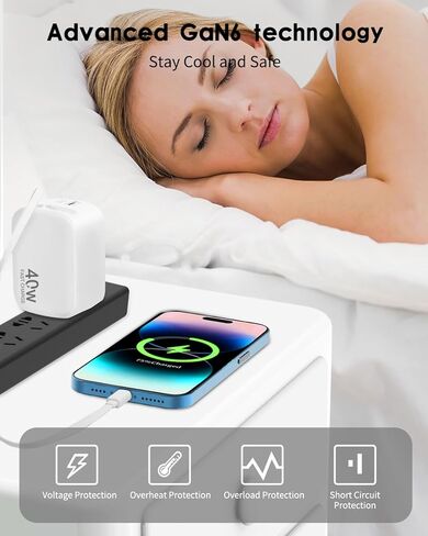 Retractable Wall Charger, 40W for iPhone Charger Fast Charging with 35.4in Retractable Lightening Cable, 3-Port USB C Charging Block with Foldable Plug for iPhone 14 13 12 11 iPad Pixel Galaxy in Kuwait