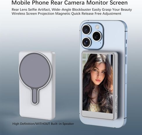 Selfie Monitor Screen for iPhone, Rear Back Camera for Selfie Vlog Live Stream, Wireless Connection with Remote Control Magnetic Mount for iPhone Samsung Galaxy, and More (White, 4 Inch) in Kuwait
