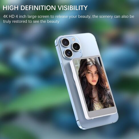 Selfie Monitor Screen for iPhone, Rear Back Camera for Selfie Vlog Live Stream, Wireless Connection with Remote Control Magnetic Mount for iPhone Samsung Galaxy, and More (White, 4 Inch) in Kuwait