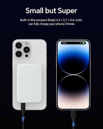 Wireless Power Bank 10000mAh Fast Charging,Slim Magnetic Portable Charger USB C PD 22.5W,Small LED Display Battery Pack for Mag-Safe/ iPhone16/15/14/13/12 /11 (White) in Saudi Arabia
