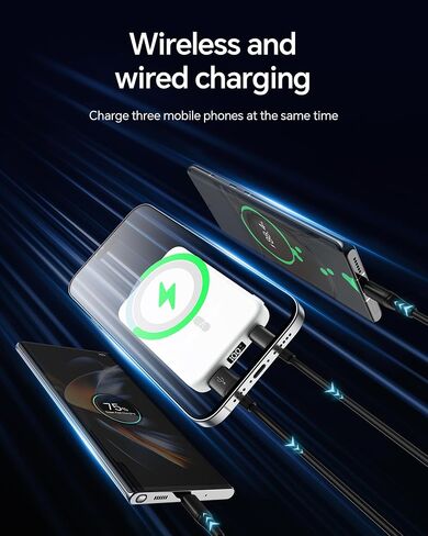 Wireless Power Bank 10000mAh Fast Charging,Slim Magnetic Portable Charger USB C PD 22.5W,Small LED Display Battery Pack for Mag-Safe/ iPhone16/15/14/13/12 /11 (White) in Saudi Arabia