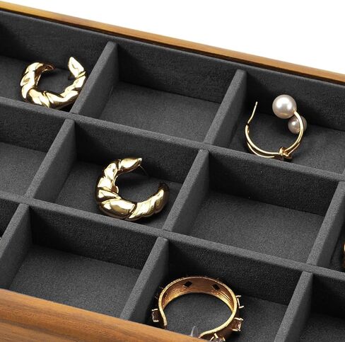 Oirlv Solid Wood 12 Grid Jewelry Organizer Tray Jewelry Drawer Organizer for Rings Earrings Storage Display（Black） in Kuwait