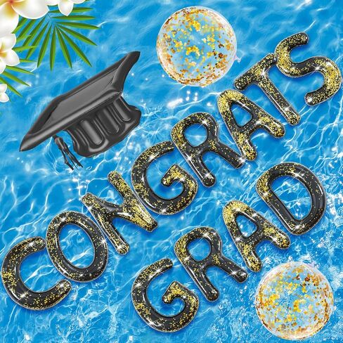 Sumind 15 Pcs Congrats Grad Inflatable Pool Floats Letter Set Graduation Hat Pool Float 20 Inch Inflatable Pool Balloons Floatie Decorations for Pool Graduation Party with Adhesive Dots Sticker in Saudi Arabia