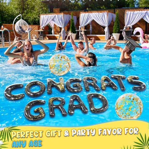 Sumind 15 Pcs Congrats Grad Inflatable Pool Floats Letter Set Graduation Hat Pool Float 20 Inch Inflatable Pool Balloons Floatie Decorations for Pool Graduation Party with Adhesive Dots Sticker in Saudi Arabia