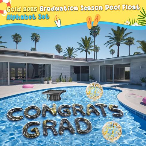 Sumind 15 Pcs Congrats Grad Inflatable Pool Floats Letter Set Graduation Hat Pool Float 20 Inch Inflatable Pool Balloons Floatie Decorations for Pool Graduation Party with Adhesive Dots Sticker in Saudi Arabia
