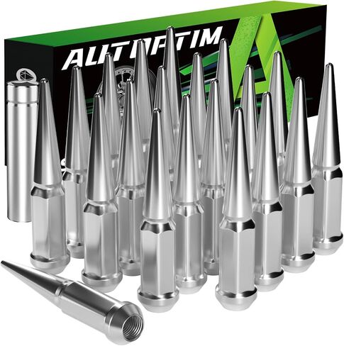1/2-20 Wheel Spike Lug Nuts, 20pcs Black Spike Lug Nuts 1/2x20 Solid 4.4" Tall Acorn Lug Nut with 1 Socket Key Replacement for Wrangler Cherokee Liberty in Saudi Arabia