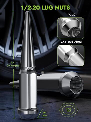 1/2-20 Wheel Spike Lug Nuts, 20pcs Black Spike Lug Nuts 1/2x20 Solid 4.4" Tall Acorn Lug Nut with 1 Socket Key Replacement for Wrangler Cherokee Liberty in Saudi Arabia