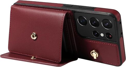 Asuwish Phone Case for Samsung Galaxy S21 Ultra 5G Wallet Cover with Tempered Glass Screen Protector and Card Holder Slot Kickstand Wrist Strap Lanyard S21ultra 21S S 21 21ultra G5 Women Men Wine Red in Saudi Arabia