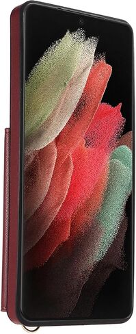 Asuwish Phone Case for Samsung Galaxy S21 Ultra 5G Wallet Cover with Tempered Glass Screen Protector and Card Holder Slot Kickstand Wrist Strap Lanyard S21ultra 21S S 21 21ultra G5 Women Men Wine Red in Saudi Arabia