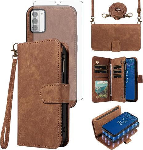 حالة الهاتف ASUWISH لـ Nokia G42 5G / NOKIA G310 5G (6.56 ") سستة محفظة غطاء مغناطيسي قابلة للفصل مع حامي الشاشة Crossbody Lanyard Lrist Nokiag42 Nokiag310 Girls Brown in Kuwait