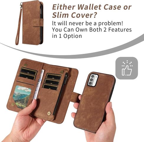 حالة الهاتف ASUWISH لـ Nokia G42 5G / NOKIA G310 5G (6.56 ") سستة محفظة غطاء مغناطيسي قابلة للفصل مع حامي الشاشة Crossbody Lanyard Lrist Nokiag42 Nokiag310 Girls Brown in Kuwait