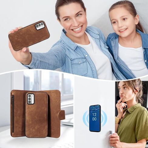 حالة الهاتف ASUWISH لـ Nokia G42 5G / NOKIA G310 5G (6.56 ") سستة محفظة غطاء مغناطيسي قابلة للفصل مع حامي الشاشة Crossbody Lanyard Lrist Nokiag42 Nokiag310 Girls Brown in Kuwait