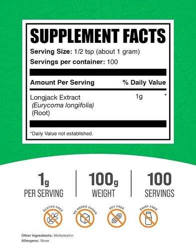 BulkSupplements.com Longjack Extract Powder - Tongkat Ali Extract, Longjack Tongkat Ali Powder - Tongkat Ali for Men & Women, Gluten Free - 1000mg per Serving, 100g (3.5 oz) (Pack of 1) in Saudi Arabia