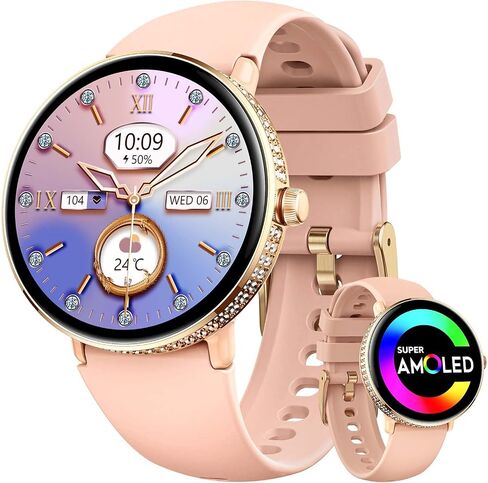 Smart Watches for Women with Diamonds (Make/Answer Call) 1.19" AMOLED Screen Fitness Tracker Heart Rate Sleep Monitor 100+ Sport Modes Waterproof Smartwatch with Various Dials for iPhone Android Phone in Saudi Arabia