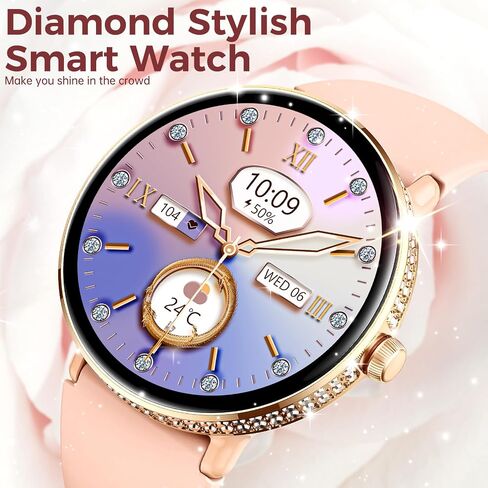 Smart Watches for Women with Diamonds (Make/Answer Call) 1.19" AMOLED Screen Fitness Tracker Heart Rate Sleep Monitor 100+ Sport Modes Waterproof Smartwatch with Various Dials for iPhone Android Phone in Saudi Arabia