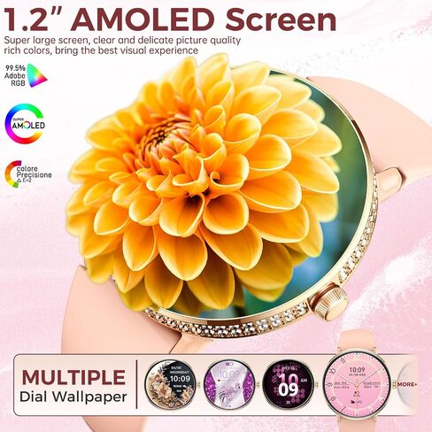 Smart Watches for Women with Diamonds (Make/Answer Call) 1.19" AMOLED Screen Fitness Tracker Heart Rate Sleep Monitor 100+ Sport Modes Waterproof Smartwatch with Various Dials for iPhone Android Phone in Saudi Arabia
