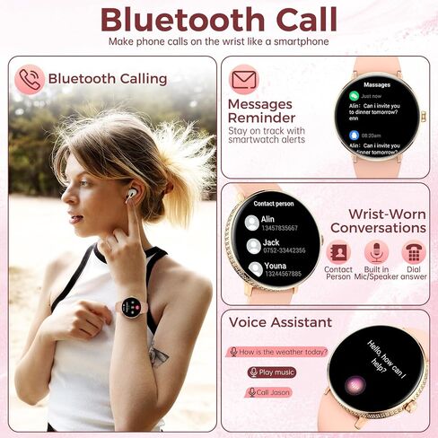 Smart Watches for Women with Diamonds (Make/Answer Call) 1.19" AMOLED Screen Fitness Tracker Heart Rate Sleep Monitor 100+ Sport Modes Waterproof Smartwatch with Various Dials for iPhone Android Phone in Saudi Arabia
