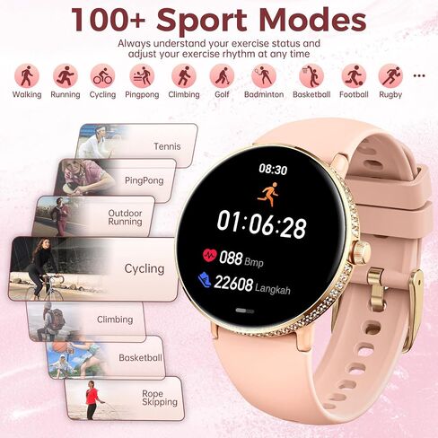 Smart Watches for Women with Diamonds (Make/Answer Call) 1.19" AMOLED Screen Fitness Tracker Heart Rate Sleep Monitor 100+ Sport Modes Waterproof Smartwatch with Various Dials for iPhone Android Phone in Saudi Arabia