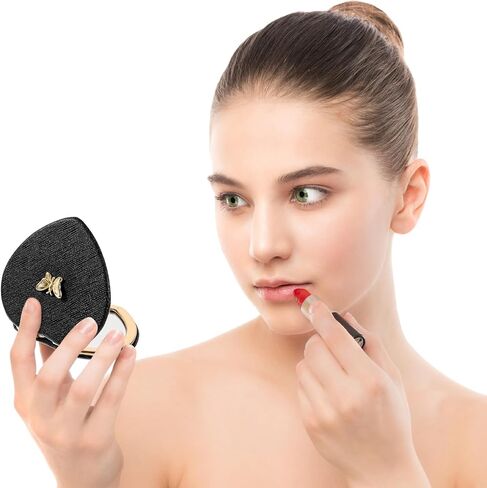 مرآة مدمجة قابلة للطي على شكل قلب، مرآة مكبرة 1X/2X، مرآة مكياج صغيرة لامعة لطيفة مع جلد البولي يوريثان، مرآة تجميل محمولة للغاية للنساء في المنزل والسفر in Saudi Arabia
