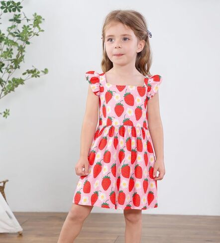 Popshion Girls Dresses Flutter Sleeve Swing Sundress Toddler Summer Clothes Kid Birthday Party Sleeveless Dress 1-8 Years Old in Kuwait