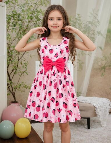 RETSUGO Little Girl A-Line Dresses Bowknot Dress for Baby Girls Casual Toddler Girl Dresses for Party Girl Dress 1-8 Years in Kuwait